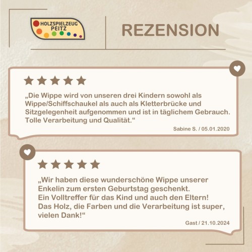 Positive Kundenbewertung für hochwertige Holz Kinder Wippe