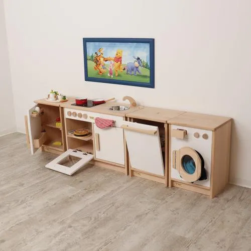 Kinder Spülmaschine weiß aus Massivholz - Spielzeug Geschirrspüle S2020W