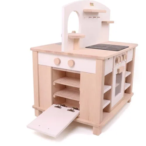 Weiße Kindergarten-Küche Cinderella | Natur-Weiß Spielküche | 4-seitig bespielbar