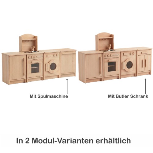 Kinderküche aus Holz erhältlich mit Spülmaschine oder alternativ mit praktischem Butler Schrank