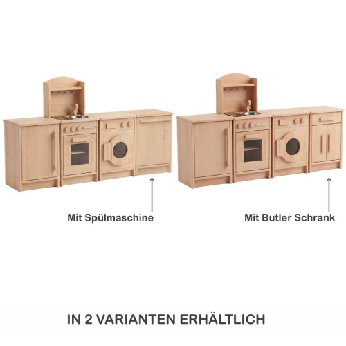 Kinderküche aus Holz erhältlich mit Spülmaschine oder alternativ mit praktischem Butler Schrank