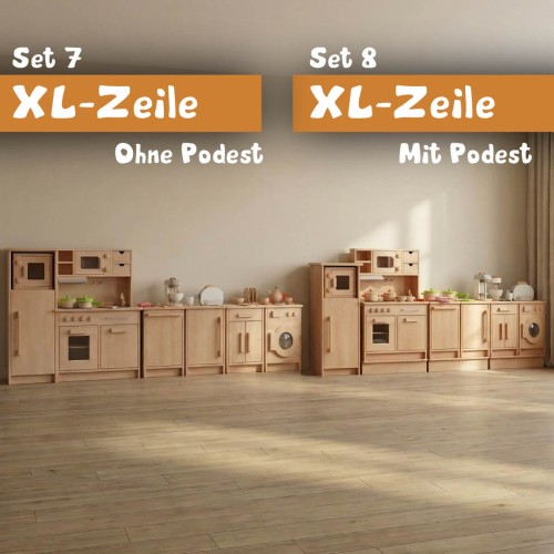 Große Küchenzeile mit und ohne Podest - Vergleich