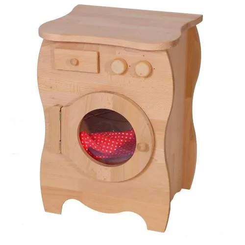 Kinder-Spiel-Waschmaschine aus Massivholz mit Bullauge und Waschpulverfach – Holz aus ökologischem Anbau