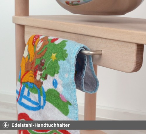 Kinderwaschtisch im Montessori Stil mit Edelstahl Handtuchhalter