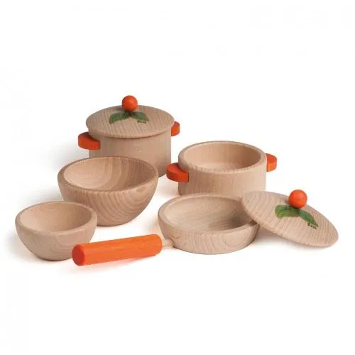 Kinder-Kochtopf-Set Natur aus Holz in Natur und Orange