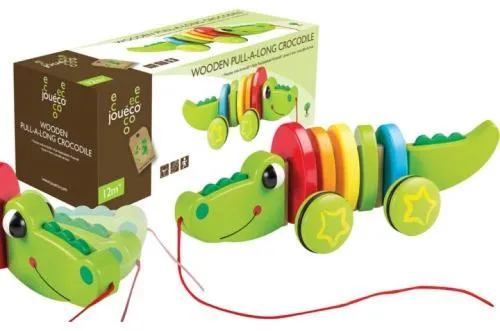Krokodil Nachziehtier aus buntem Holz - Kinder Spielzeug