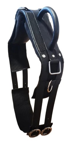 Preview: Longiergurt in schwarz - für das Holzpferd - mit zwei Griffen, Lederstrupfen und Rollschnallen