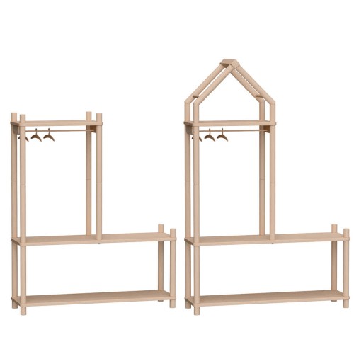 Montessori Garderobe mit Sitzbank und Stange