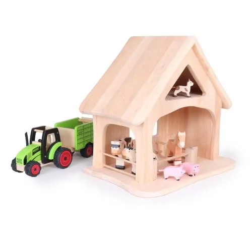 Holzkrippe | Weihnachtskrippe aus Massivholz | Kleiner Spielzeug-Bauernhof