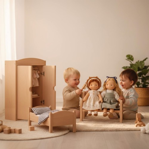 Preview: Puppenbank MADITA groß & massiv aus Natur Buchenholz Preview: Puppenbank für Kleinkinder zum Spielen