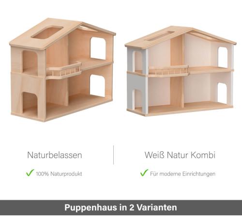 Puppenhaus Farbvarianten - In Buche Natur oder weiß Kombination