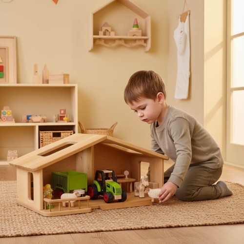 Hochwertiges Puppenhaus Elsa aus Massivholz Buche. Kind entdeckt begeistert neue Spielwelten.