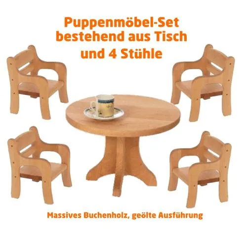 puppenmoebel-set mit tisch und vier stuehlen