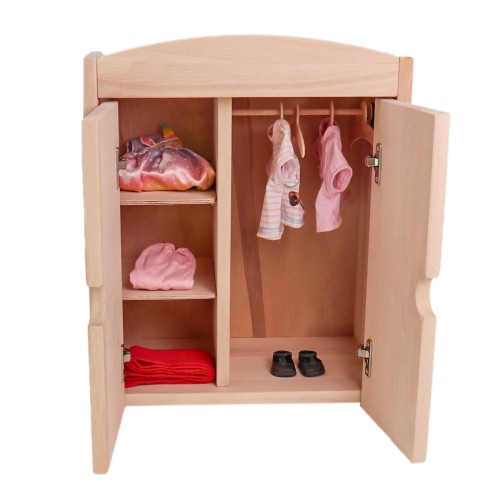 Puppenschrank aus massivem Vollholz für Kleidung, Schuhe