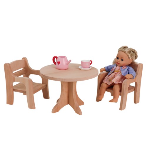 Puppenmöbel Set mit 2 Stühle, 1 Tisch & 1 Bank für 30cm große Puppen - Waldorf Puppen-Spielzeug Puppenmöbel Set mit 2 Stühle, 1 Tisch & 1 Bank für 30cm große Puppen - Waldorf Puppen-Spielzeug