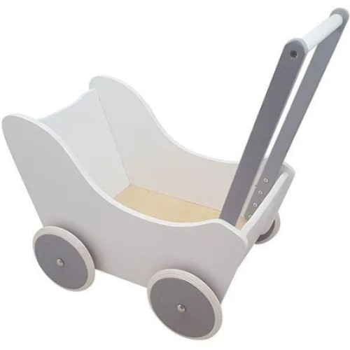 Puppenwagen aus Holz | Lauflernwagen weiss-silber | DW 38-6020-20