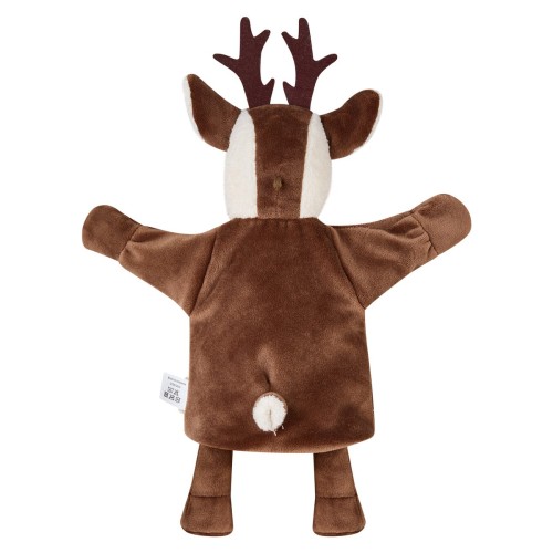 Rückansicht der Sterntaler Handpuppe Hirsch mit kleinem weißen Schwänzchen und braunem Stoff