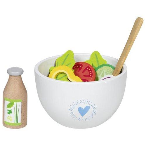 Salat-Set Vitalbowl aus Holz mit Schüssel, Löffel, Dressingflasche und Gemüse-Spielteilen – 24-teiliges Set für die Kinderküche