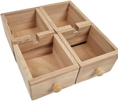 Schubladen klein im 4er Set quadratisch mit Knauf für Kinder aus Buche Natur Vollholz
