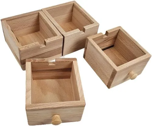 Schubladen klein im 4er Set quadratisch mit Knauf für Kinder aus Buche Natur Vollholz