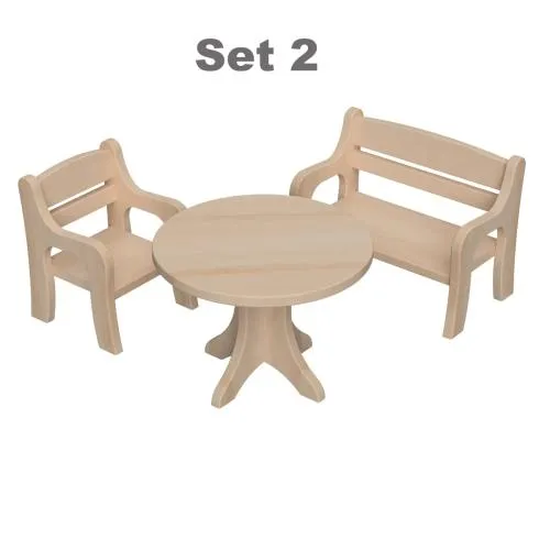 puppenmoeel im set 2 besteht aus stuhl bank und tisch