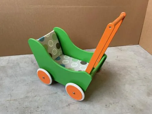 Kinder Puppenwagen aus Holz - grün/orange