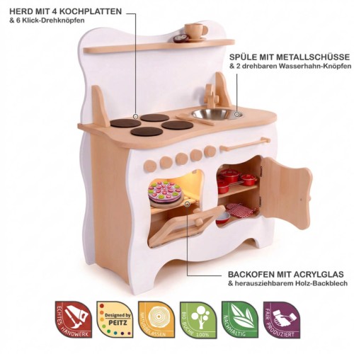 Spielküche weiß Funktionen Herd Spüle Backofen