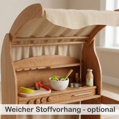 Holz Kinderküche mit Stoffvorhang – weiche textile Ergänzung für Spielständer