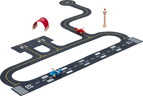 Flughafen Spielset aus Filz und Holz mit Startbahn, Flugzeugen und Tower – 26-teilig aufgebaut