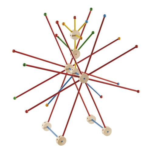 SteckART Set 1 Holzbaukasten als gebauter Stern mit bunten Stäben