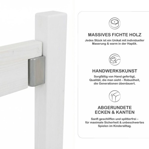 Detailansicht Metallhalter und Holzverbindung beim Steckenpferd Zaun