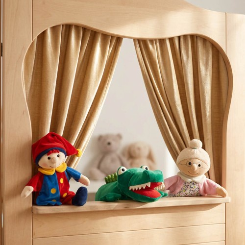 Vorhang beige für Marionettentheater - Zusätzlich Handpuppen bestellbar