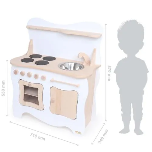Kinderküche "Schneewittchen" | Weiß - Natur | Spielküche mit verspieltem Design | 2215