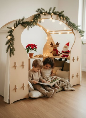 Preview: Spielständer weihnachtlich dekoriert als kuschelige Winterhöhle