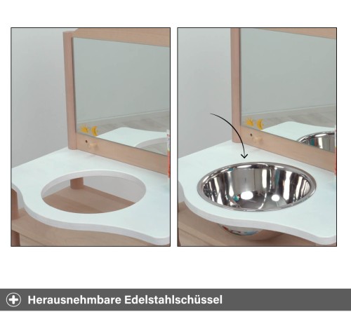 Waschtisch für Kleinkind - Herausnehmbare Edelstahlschale