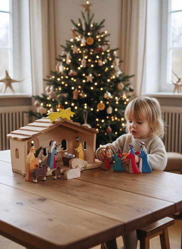 Preview: Weihnachtsgeschichte nachspielen mit Krippe und Figuren