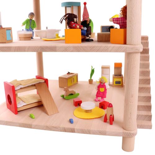 Wickeltisch aus Naturholz auch als Puppenhaus verwendbar