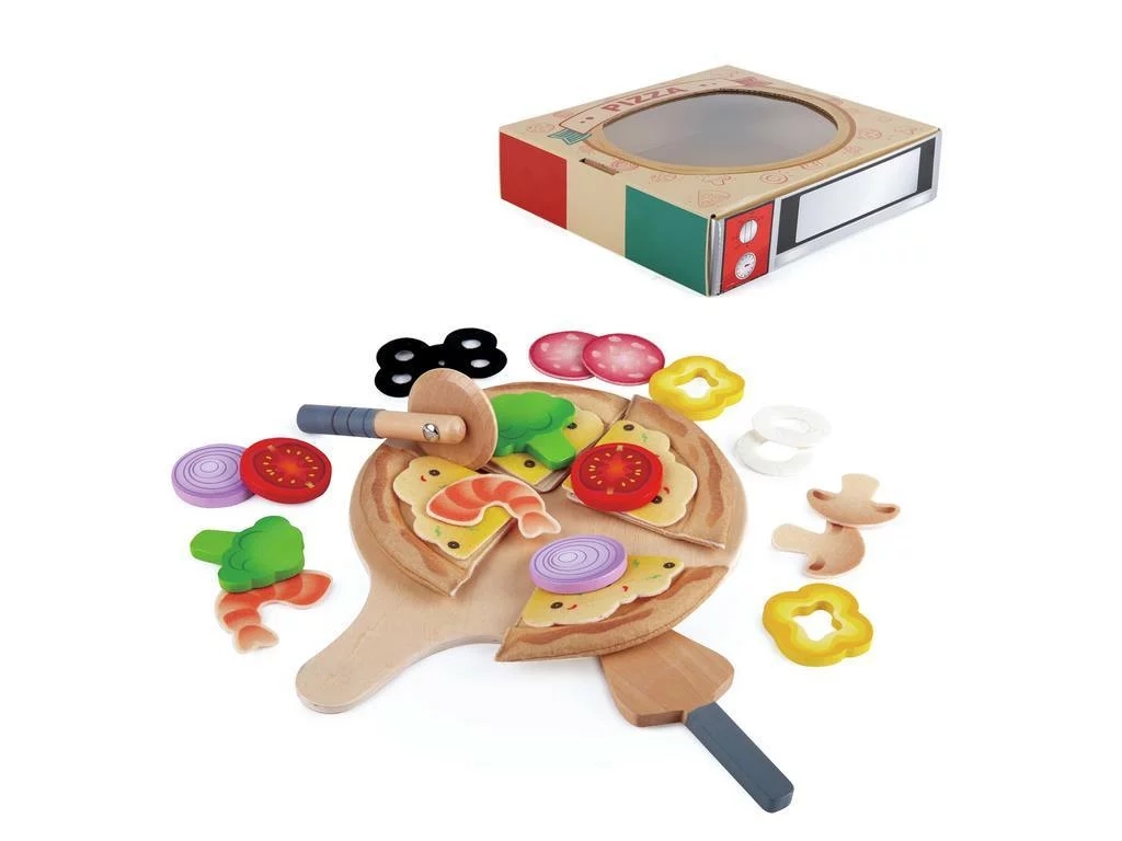 Holz Pizza Schneidset Kochen Essen Spielzeug für Kinder Küche Rollenspiel 