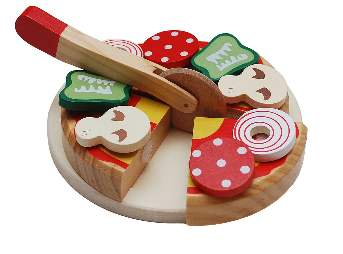 Pizza Set Ø ca 22 cm Holz Kaufladenzubehör Küche Zubehör Essen Spielzeug Kinder 