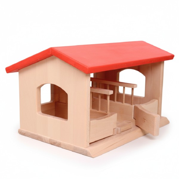 Kinder-Bauernhof-Reitstall-Ponyhof-Massivholz-Natur-Rot