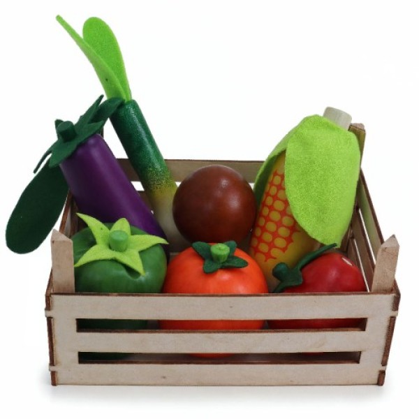 Stiege mit Obst und Gemüse für den Kaufladen