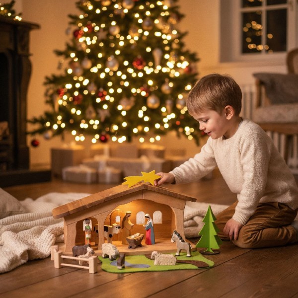 Weihnachtskrippe für Kinder aus Holz von Holzspielzeug Peitz
