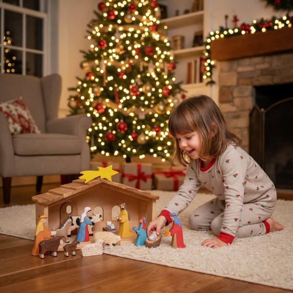 Kinder Krippenstall mit Schindeln - Spielendes Kind