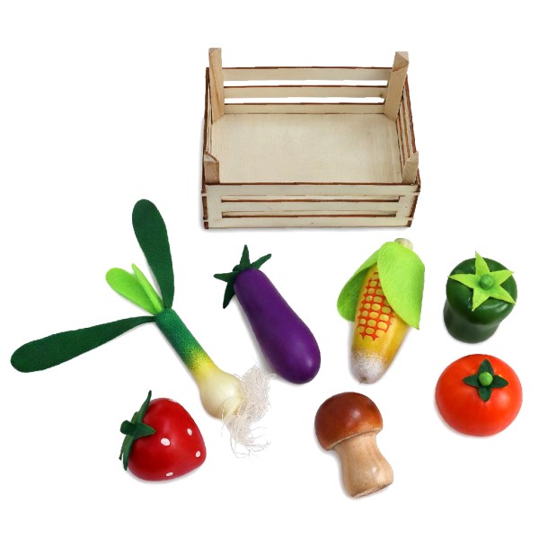 Set Obst- und Gemüsekiste 8-teilig aus Holz mit Kiste
