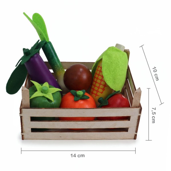 Maße von dem Set Obst- und Gemüsekiste 8-teilig aus Holz mit Kiste