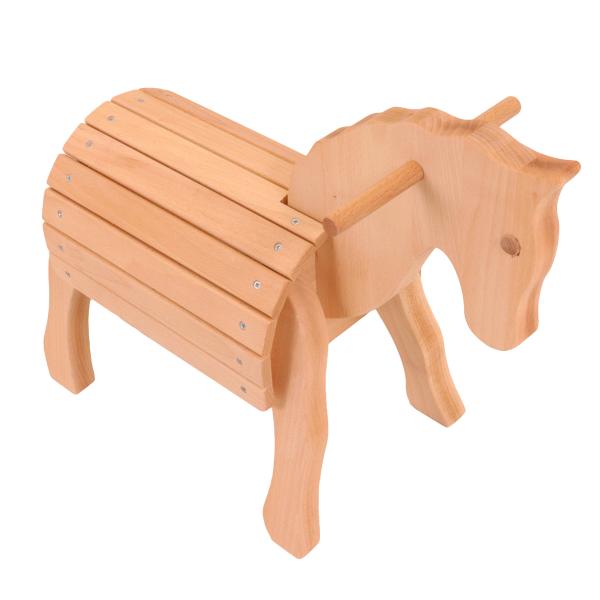 Mini Holzpferd „Charly“ U3 aus Buchenholz Natur für Indoor mit Schweif & Haltegriff
