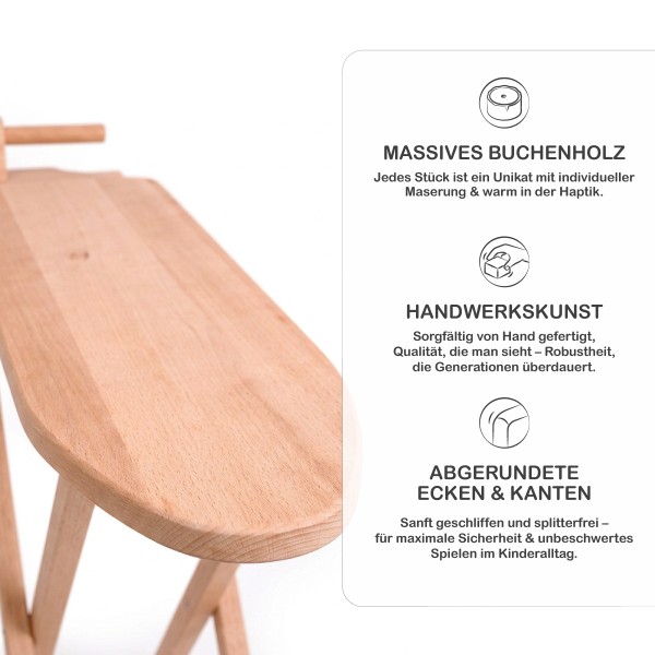Detailansicht Kinder Bügelbrett aus massivem Buchenholz