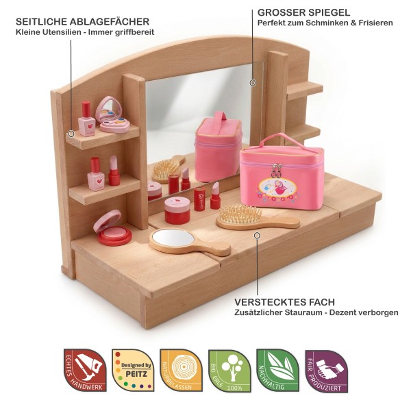Kinder Schminktisch mit Spiegel, Stauraum und seitlichen Ablagen