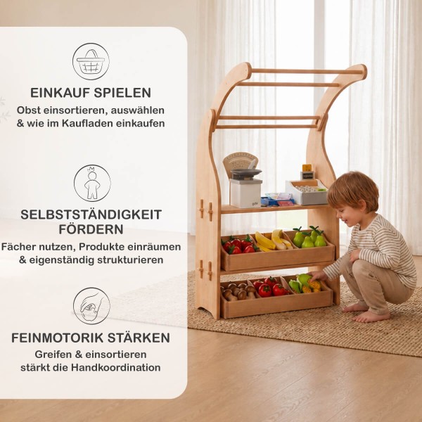 Holz Kaufladen Einsatz fördert Selbstständigkeit, Feinmotorik und kreatives Rollenspiel