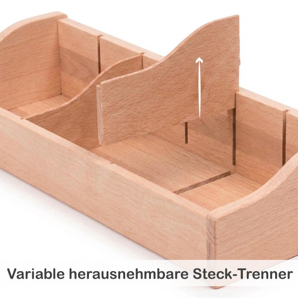 Herausnehmbare Steck-Trenner im Holz Kaufladen Einsatz sorgen für flexible Facheinteilung